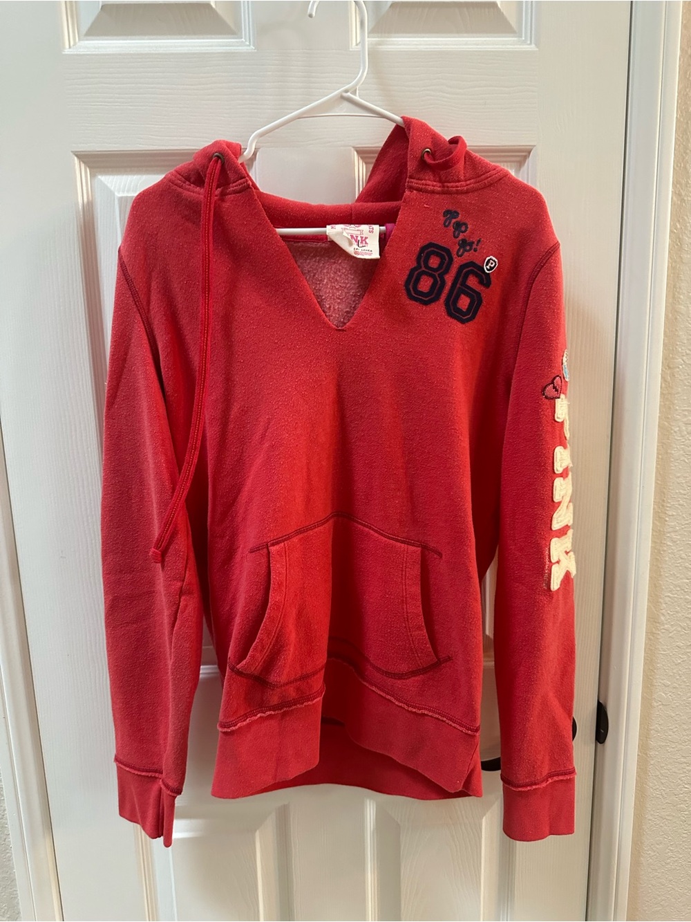 Y2K PINK Victoria's Secret Redish Hooded Pullover Sweater - 86 Graphic